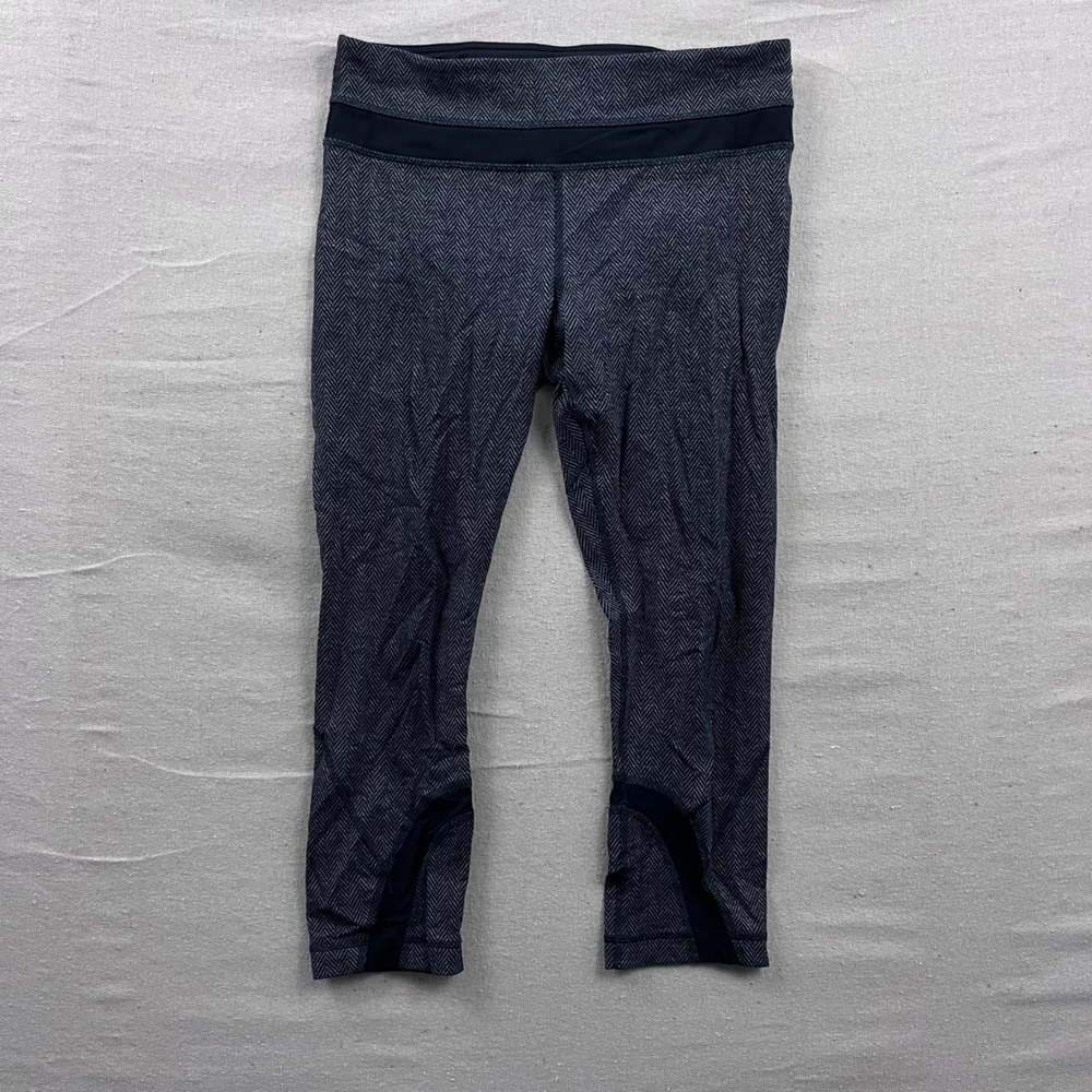 Lululemon Leggings Womens 8 Grey Herringbone Cropped Mesh Back Pocket Capris
